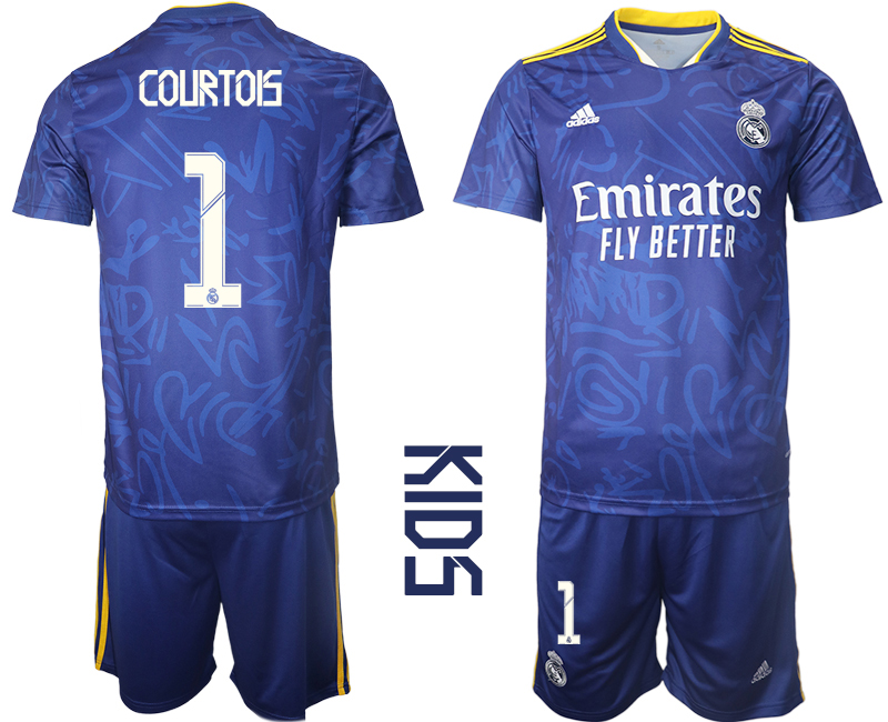 Youth 2021-2022 Club Real Madrid away blue #1 Soccer Jersey